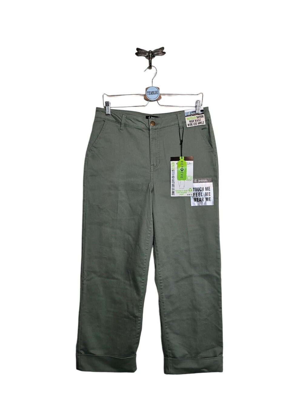 D.jeans Recycled Sateen High Waist Wide Leg Ankle Pants Sage Green NWT 12